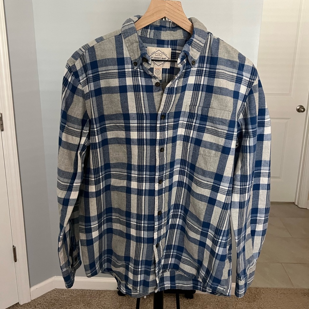 St. John’s Bay Flannel, Blue and Gray Plaid, Medium